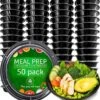 Buxibo - Ronde Maaltijd Meal Prep Containers - Bakjes Rond Met Deksel - Inhoud 900ml - Herbruikbaar Plastic Kunststof - 50 Salade Bakjes - Lunchbox - Diepvriesbakjes - Magnetron Vaatwasser Bestendig - Vershoudbakjes - Plastic Bakjes