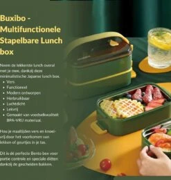 Buxibo - Multifunctionele Stapelbare Lunch Box - Bento Box - Lekvrije Voedsel Container Met Handvat - 4-Laags - Anti - Overflow - Geïsoleerde Maaltijd Box Voor Werk/Kantoor/School - Roestvrijstaal - Groen - 2800ML -Babyproductenseries Winkel 1146x1200 1