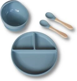 Kids Cultures | Baby Servies | Kinderbord En Kinderkom Met Zuignap Inclusief Lepels | Baby Bord | Blauw