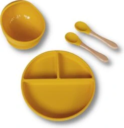 Kids Cultures | Baby Servies | Kinderbord En Kinderkom Met Zuignap Inclusief Lepels | Baby Bord | Geel