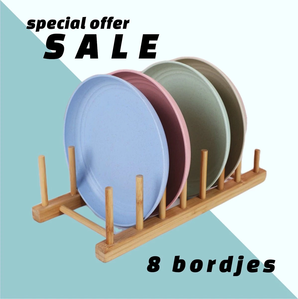 8 Stuks Kinderbordjes - Milieuvriendelijke Bordjes - Baby Peuter Kleuter - Roze Blauw Groen Crème