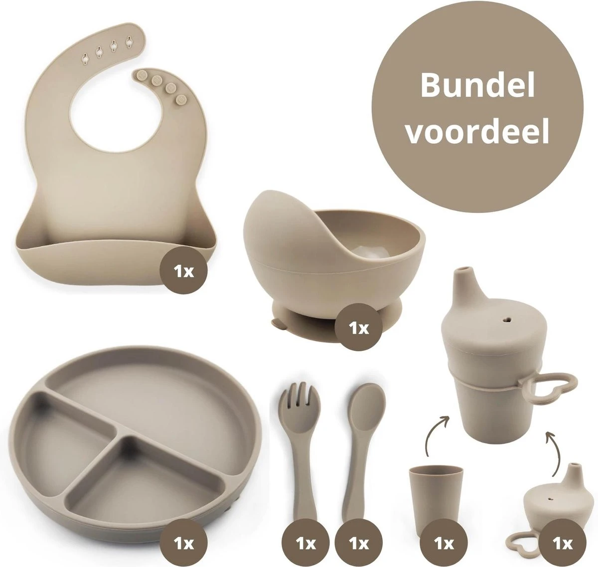 Ik Ben Zo Mooi 7-delige Siliconen Kinderservies Set Met Bord En Kom Met Zuignap - Doeskin Zand