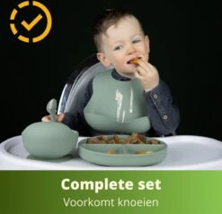 Ik Ben Zo Mooi 8-delige Siliconen Kinderservies Set Met Bord En Kom Met Zuignap - Sage Groen -Babyproductenseries Winkel 1200x1159 1