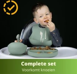 Ik Ben Zo Mooi 7-delige Siliconen Kinderservies Set Met Bord En Kom Met Zuignap - Sage Groen -Babyproductenseries Winkel 1200x1160 2