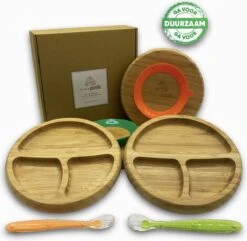 Tiny Panda - Kinderservies Bamboe - Kinderbord - Baby Lepeltjes - Baby Servies - 2 Kinderborden - Kinderservies Set