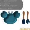 SKJØNE - Babyservies - Kinderservies - Krab - Blauw - Siliconen Met Zuignap - BPA Free - Babybord - Kinderbord - Babybestek - Kinderbestek