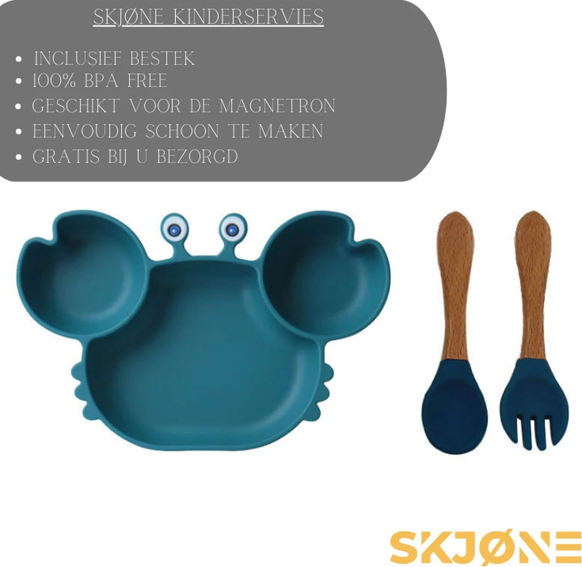 SKJØNE - Babyservies - Kinderservies - Krab - Blauw - Siliconen Met Zuignap - BPA Free - Babybord - Kinderbord - Babybestek - Kinderbestek 1 SKJØNE - Babyservies - Kinderservies - Krab - Blauw - Siliconen Met Zuignap - BPA Free - Babybord - Kinderbord - Babybestek - Kinderbestek