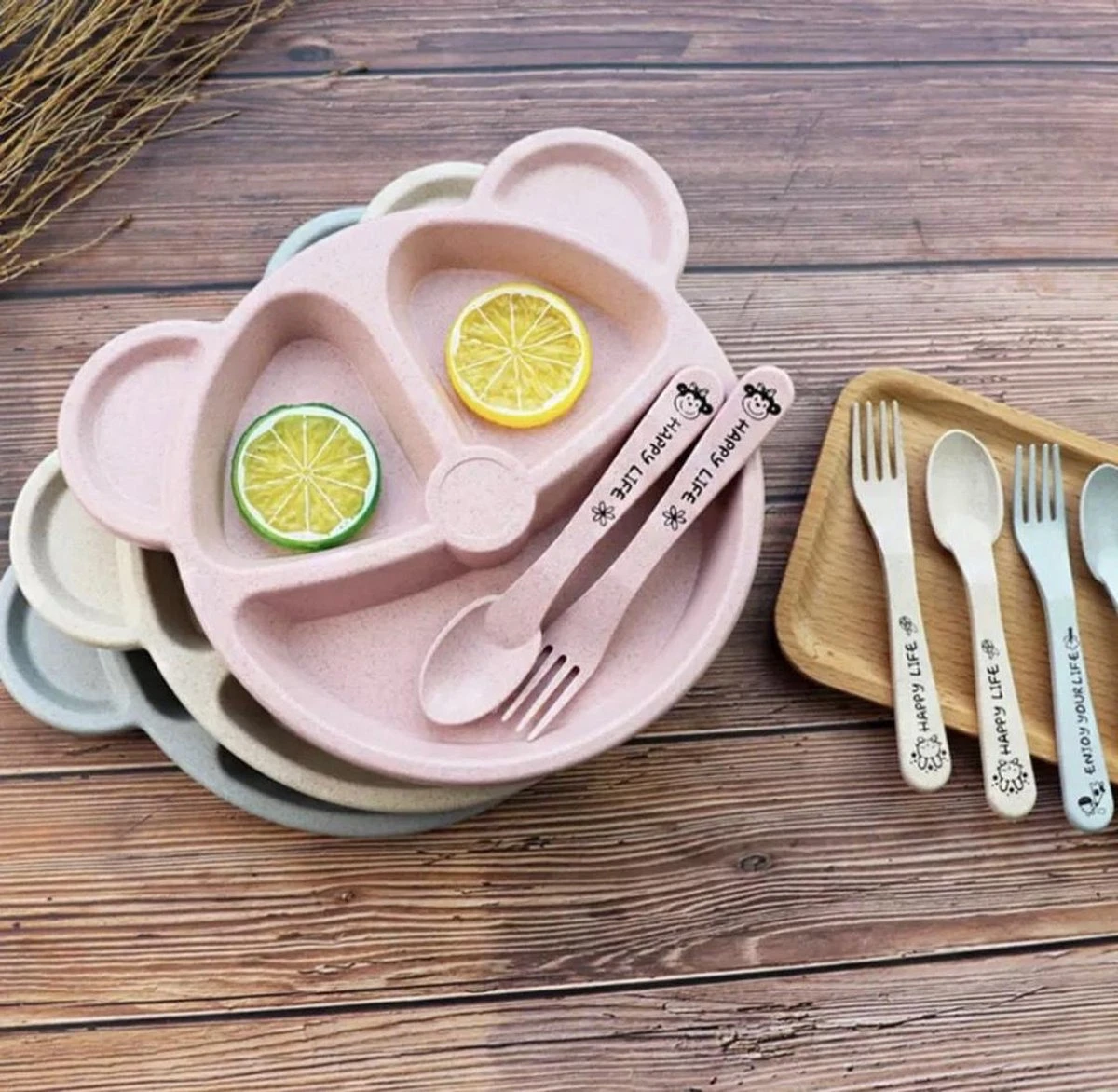 Babyloe - Baby - Beervorm - Roze - BPA Vrij - Bord 3-delig - Baby Servies 2 Babyloe - Baby - Beervorm - Roze - BPA Vrij - Bord 3-delig - Baby Servies - Afbeelding 2