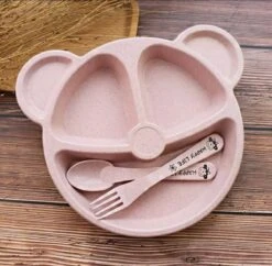 Babyloe - Baby - Beervorm - Roze - BPA Vrij - Bord 3-delig - Baby Servies