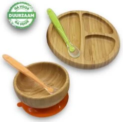 Tiny Panda - Kinderservies Bamboe - Kinder Eetset - Baby Kom - Baby Bordje - Baby Lepeltjes - Kinderbord - Baby Servies