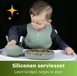 Ik Ben Zo Mooi 8-delige Siliconen Kinderservies Set Met Bord En Kom Met Zuignap - Sage Groen -Babyproductenseries Winkel 1200x1185 4