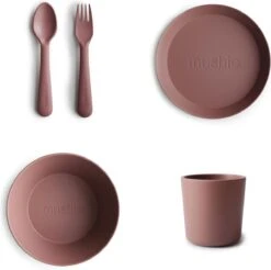 Mushie Serviesset |Set Bord+beker+Kom+vork En Lepel|5-delig|Woodchuck|Kinderservies|BIBS|Bestek|Bord|Beker|Cup| Kom|