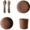 Mushie Serviesset |Set Bord+beker+Kom+Vork En Lepel|5-delig|Caramel|Kinderservies|BIBS|Bestek|Bord|Beker|Cup|Kom|