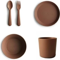 Mushie Serviesset |Set Bord+beker+Kom+Vork En Lepel|5-delig|Caramel|Kinderservies|BIBS|Bestek|Bord|Beker|Cup|Kom|