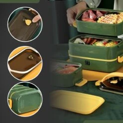 Buxibo - Multifunctionele Stapelbare Lunch Box - Bento Box - Lekvrije Voedsel Container Met Handvat - 4-Laags - Anti - Overflow - Geïsoleerde Maaltijd Box Voor Werk/Kantoor/School - Roestvrijstaal - Groen - 2800ML -Babyproductenseries Winkel 1200x1200 309