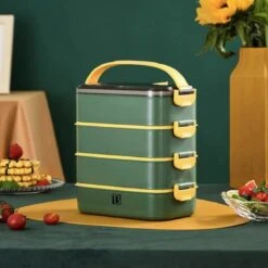 Buxibo - Multifunctionele Stapelbare Lunch Box - Bento Box - Lekvrije Voedsel Container Met Handvat - 4-Laags - Anti - Overflow - Geïsoleerde Maaltijd Box Voor Werk/Kantoor/School - Roestvrijstaal - Groen - 2800ML -Babyproductenseries Winkel 1200x1200 312
