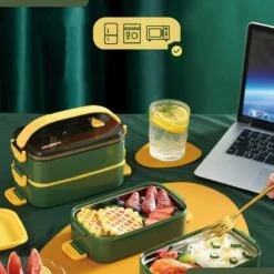 Buxibo - Multifunctionele Stapelbare Lunch Box - Bento Box - Lekvrije Voedsel Container Met Handvat - 4-Laags - Anti - Overflow - Geïsoleerde Maaltijd Box Voor Werk/Kantoor/School - Roestvrijstaal - Groen - 2800ML -Babyproductenseries Winkel 1200x1200 314