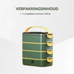 Buxibo - Multifunctionele Stapelbare Lunch Box - Bento Box - Lekvrije Voedsel Container Met Handvat - 4-Laags - Anti - Overflow - Geïsoleerde Maaltijd Box Voor Werk/Kantoor/School - Roestvrijstaal - Groen - 2800ML -Babyproductenseries Winkel 1200x1200 319