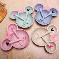 Merkloos Peuter Baby Dinerbord-Servies Voor Kinderen-Eetset Voor Kinderen-Kinderserviesset-3 Delig-Duurzaam-Eco Friendly-Tarwe-Minnie-Roze -Babyproductenseries Winkel 1200x1200 393