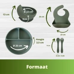 Ik Ben Zo Mooi 7-delige Siliconen Kinderservies Set Met Bord En Kom Met Zuignap - Sage Groen -Babyproductenseries Winkel 1200x1200 407