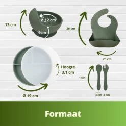 Ik Ben Zo Mooi 8-delige Siliconen Kinderservies Set Met Bord En Kom Met Zuignap - Sage Groen -Babyproductenseries Winkel 1200x1200 488
