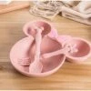 Merkloos Geen Bamboe Kinderbord-Kinderservies-Kinderbestek-Baby Bord-Peuter Bord-Duurzaam-Tarwe-Melaninevrij-Onbreekbaar-Minnie Mouse-Kraam Cadeau-Roze