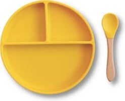Kids Cultures | Baby Bord Met Zuignap Incl. Lepel | Kinderbord | Baby Bord | Kinderservies | Geel
