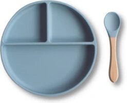 Kids Cultures | Baby Bord Met Zuignap Incl. Lepel | Kinderbord | Baby Bord | Kinderservies | Blauw