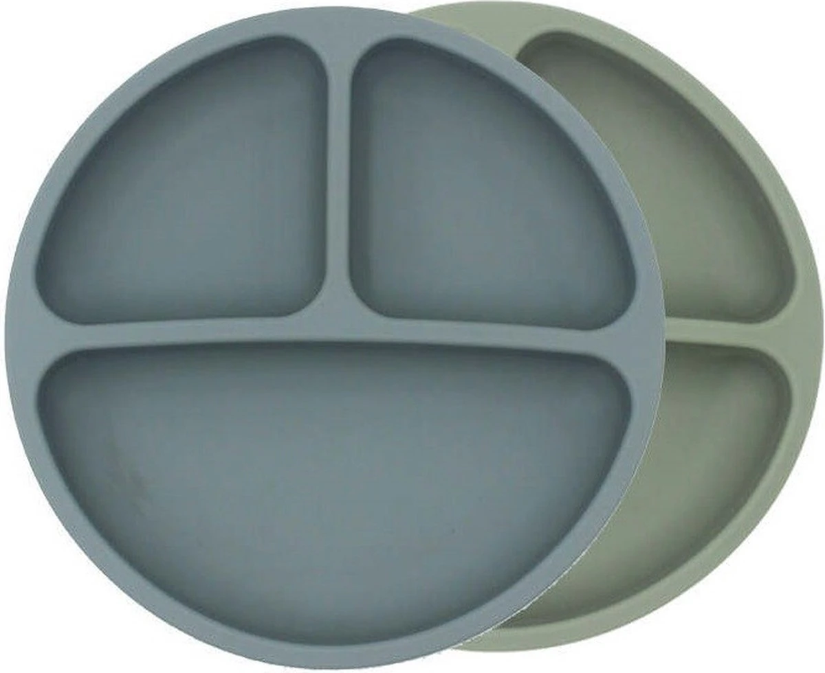 2 Stuks - Kinderbord - Baby Bordjes - Kinderservies - Blauw Groen - Siliconen BPA Vrij - Onbreekbaar
