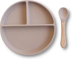 Kids Cultures | Baby Bord Met Zuignap Incl. Lepel | Kinderbord | Baby Bord | Kinderservies | Taupe