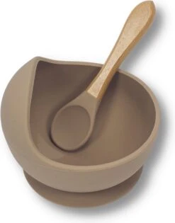 Kids Cultures | Baby Servies | Baby Bordje Met Zuignap Inclusief Lepel | Kinderbord | Taupe