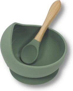 Kids Cultures | Baby Servies | Baby Bordje Met Zuignap Inclusief Lepel | Kinderbord | Groen